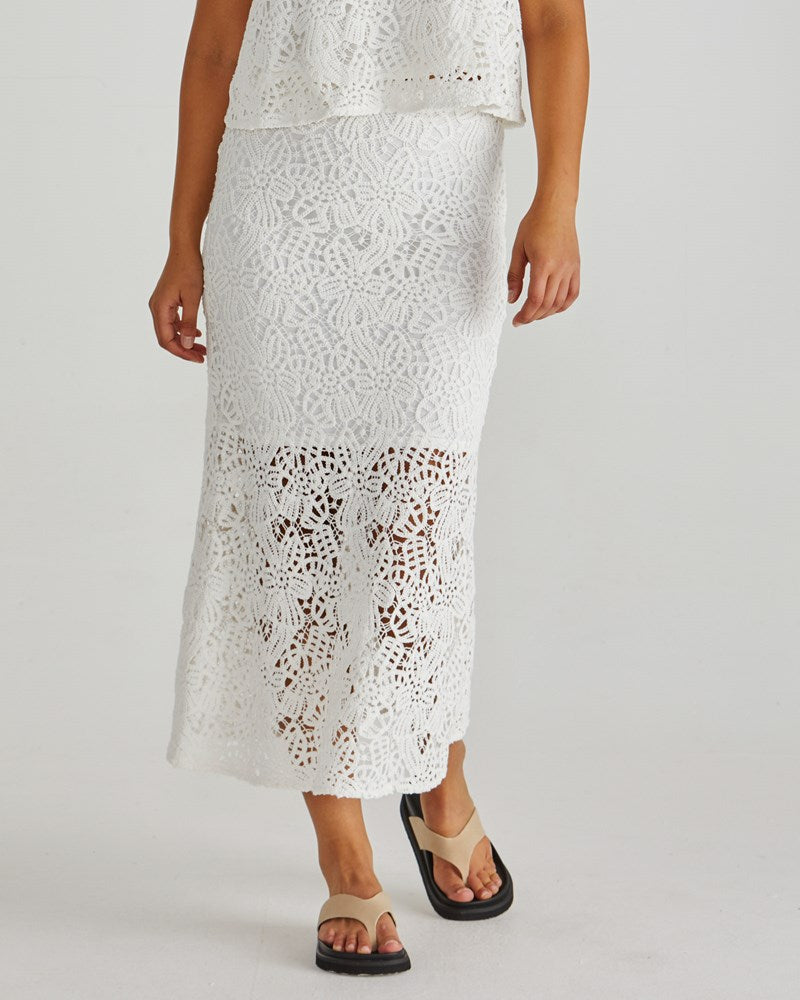 Sass Clothing Kai Crochet Lace Skirt (White)
