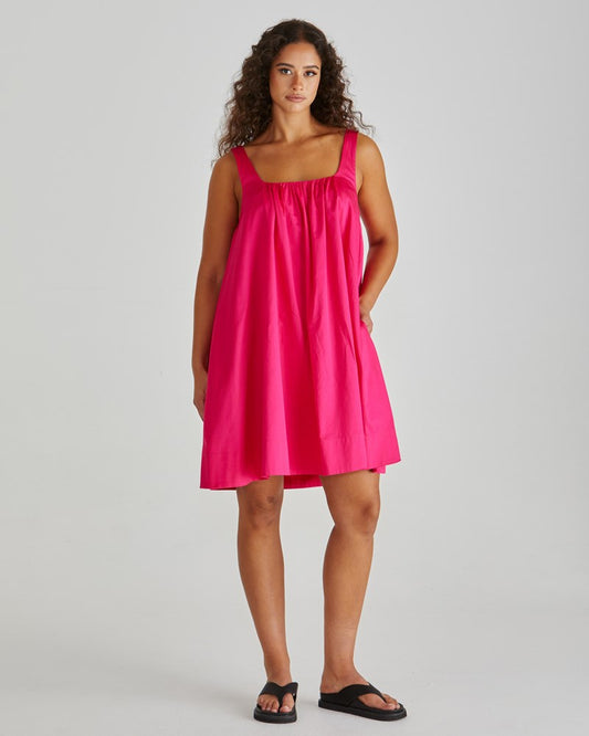 Image of Dresses. Product name - Ellis Mini Baby Doll Dress Hot Pink in Hot Pink colour by brand - Sass Clothing