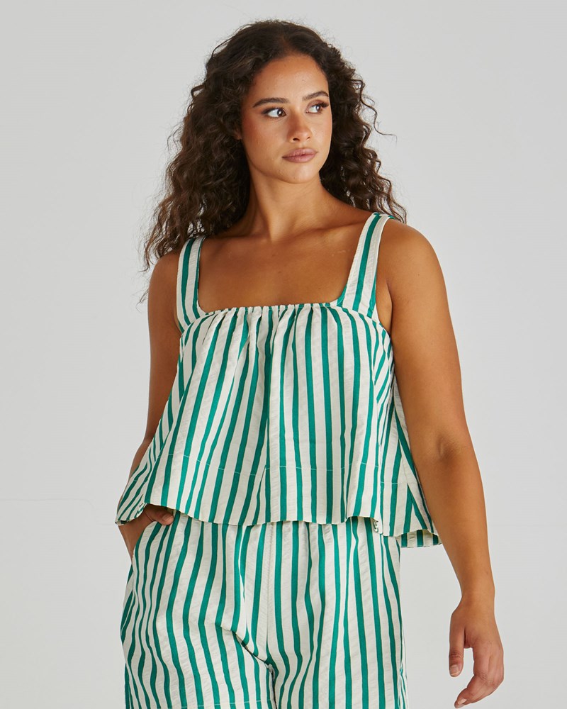 Sass Clothing Henri Baby Doll Top (Green Stripe)