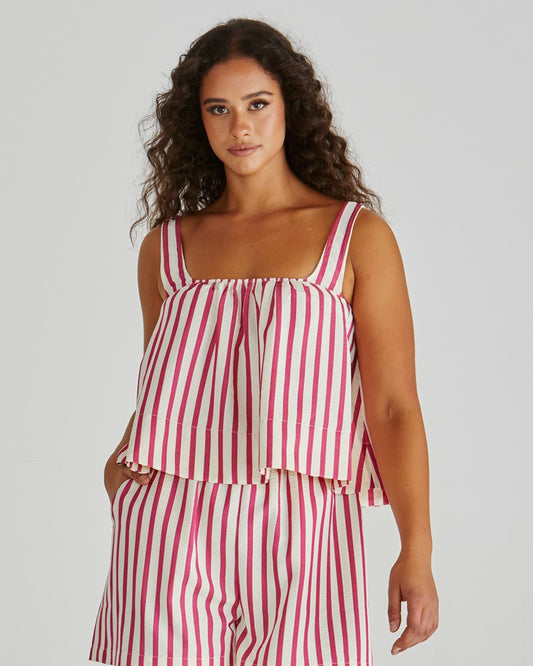 Image of T-Shirts. Product name - Henri Baby Doll Top Pink Stripe in Pink Stripe colour by brand - Sass Clothing