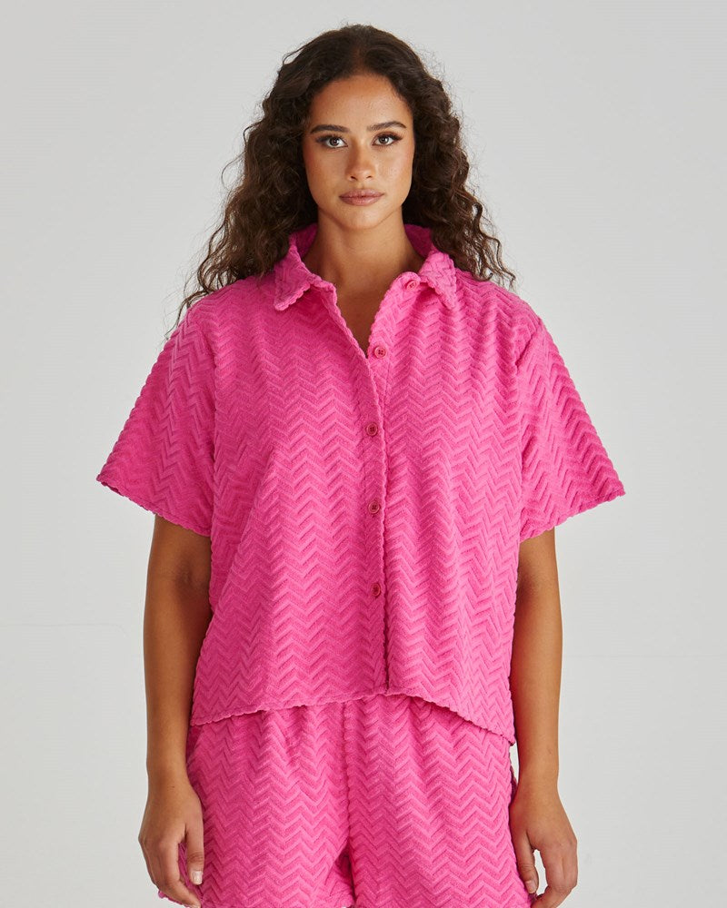 Image of Blouses. Product name - Codi Shirt Pink Zig Zag in Pink Zig Zag colour by brand - Sass Clothing