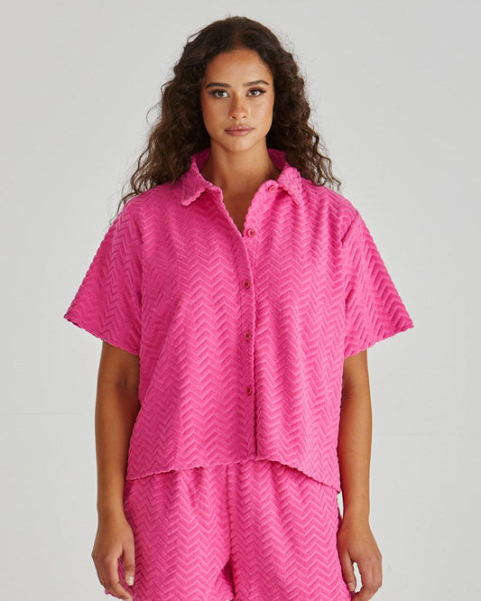 Image of Blouses. Product name - Codi Shirt Pink Zig Zag in Pink Zig Zag colour by brand - Sass Clothing