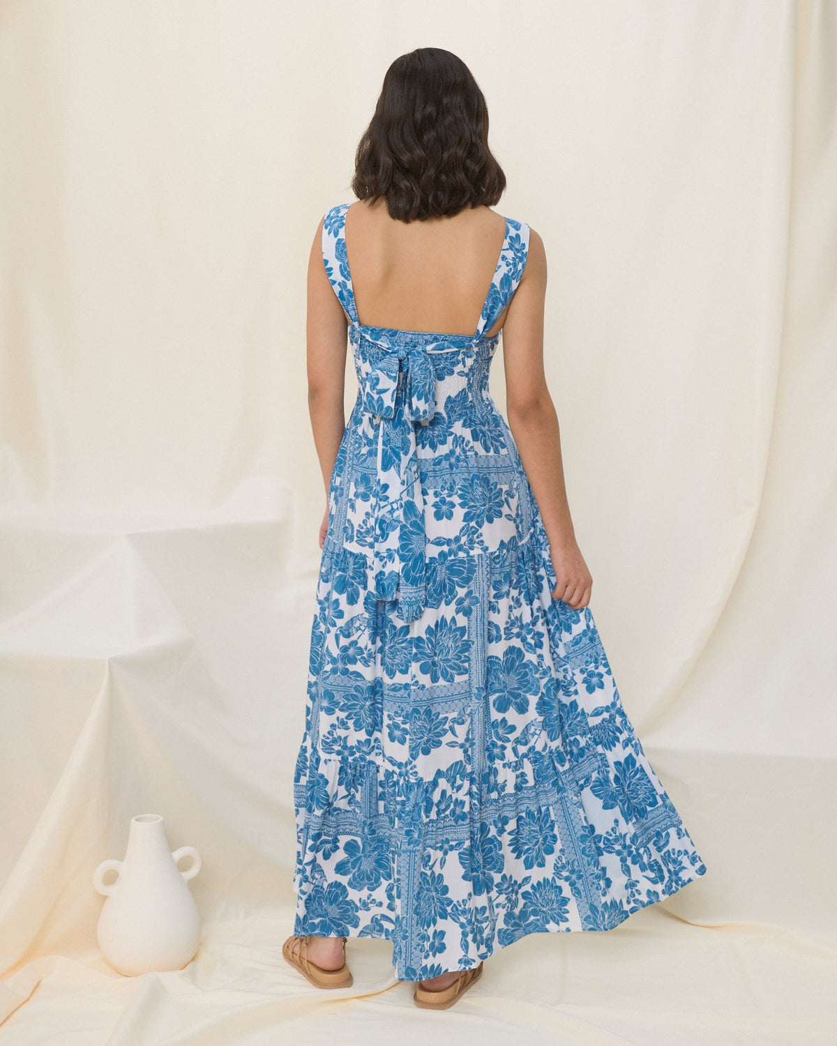 Heychic Tatiana Floral Boho Tiered Midi Dress (Blue)
