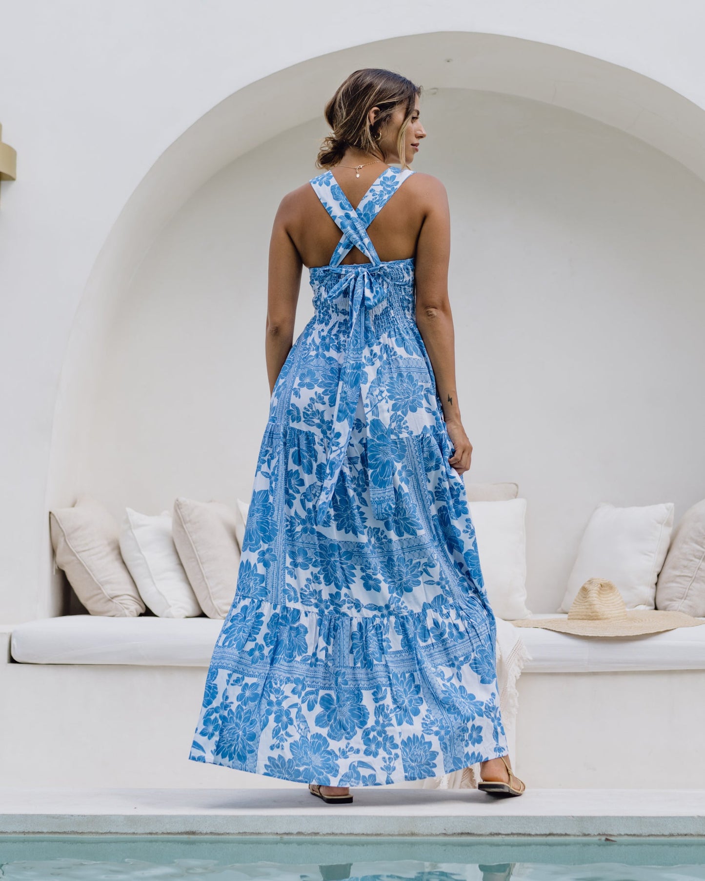 Heychic Tatiana Floral Boho Tiered Midi Dress (Blue)