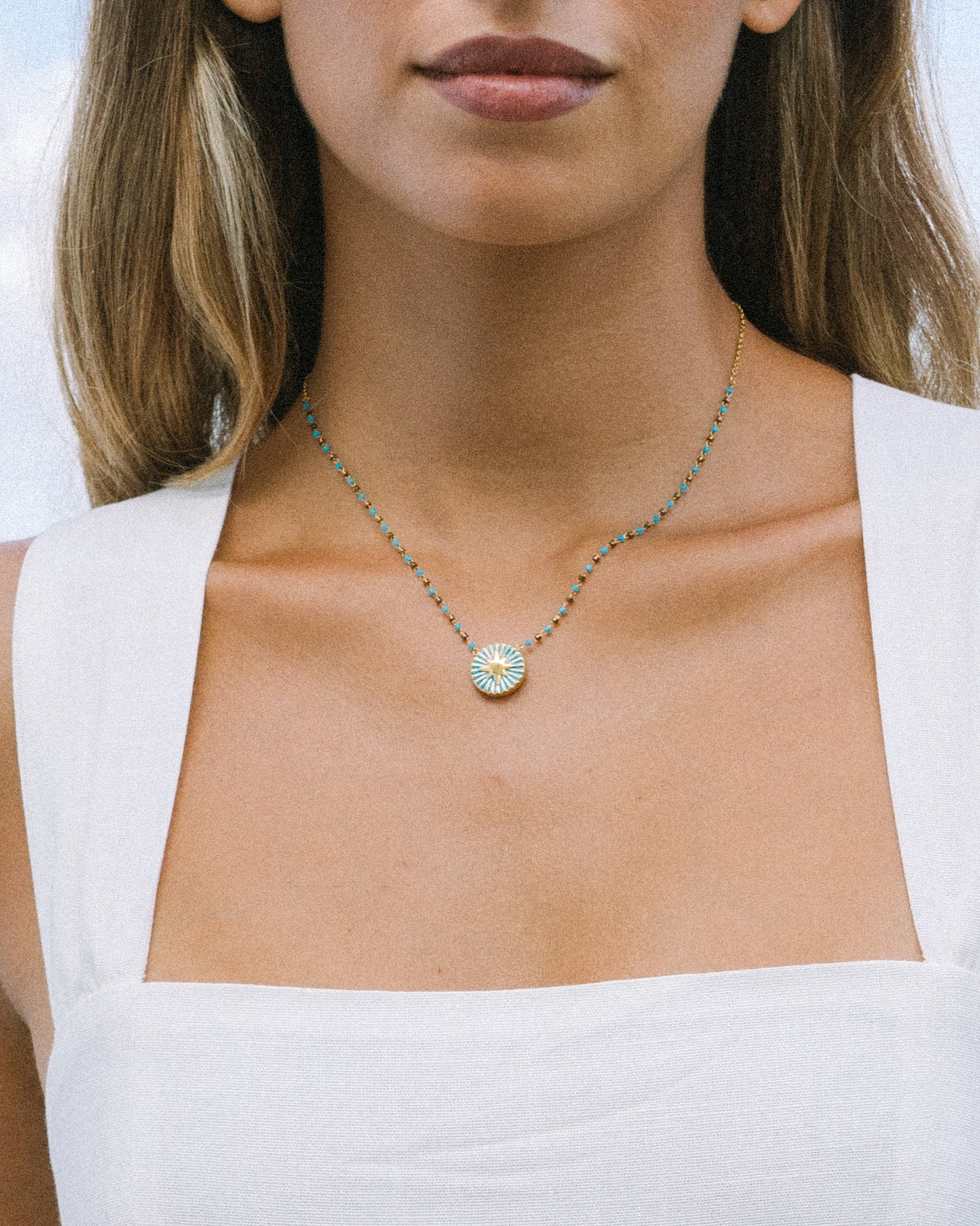 Image of Accessories. Product name - Calliope Blue Gold Star Boho Bead Necklace in Blue colour by brand - Heychic