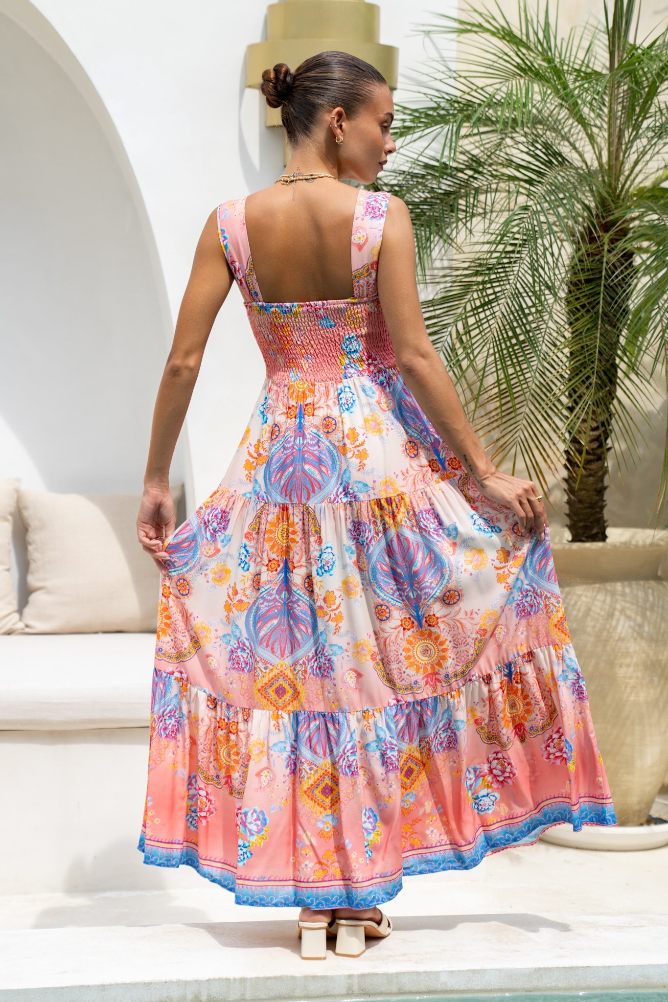 Heychic Serafina Pink Boho Tiered Maxi Dress (Blue)