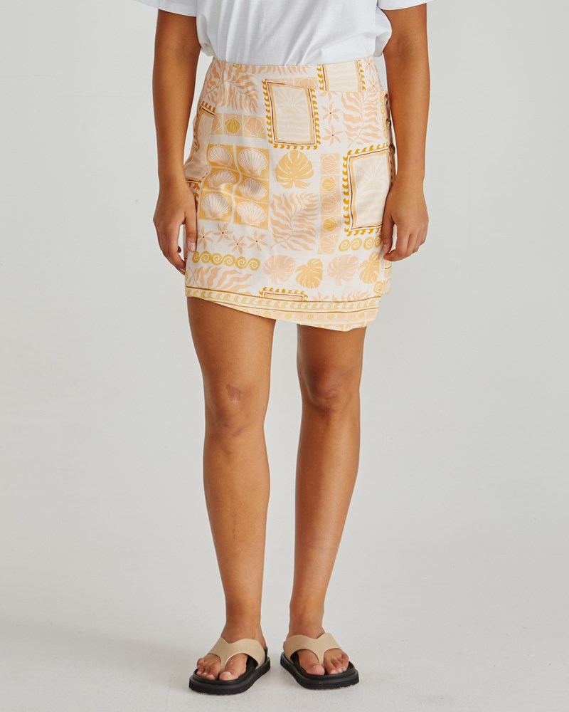 Sass Clothing Coast Mini Wrap Skirt (Peach Shell Patchwork)