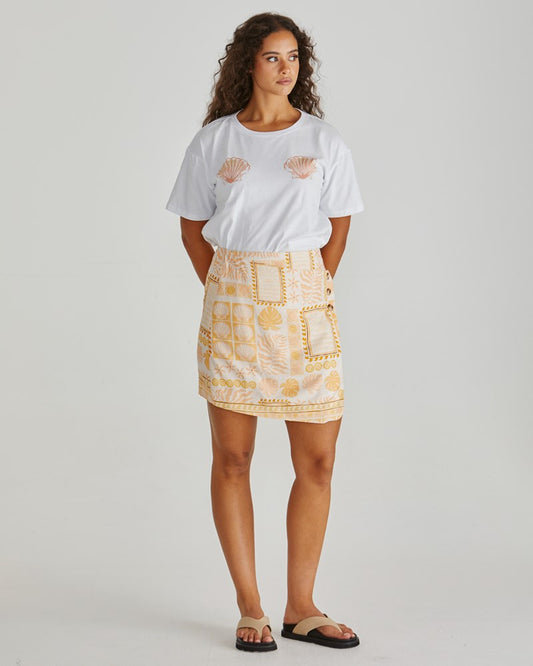 Sass Clothing Coast Mini Wrap Skirt (Peach Shell Patchwork)