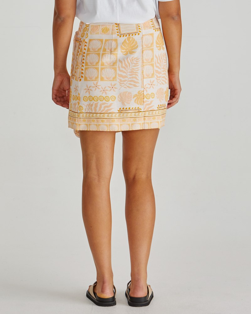 Sass Clothing Coast Mini Wrap Skirt (Peach Shell Patchwork)