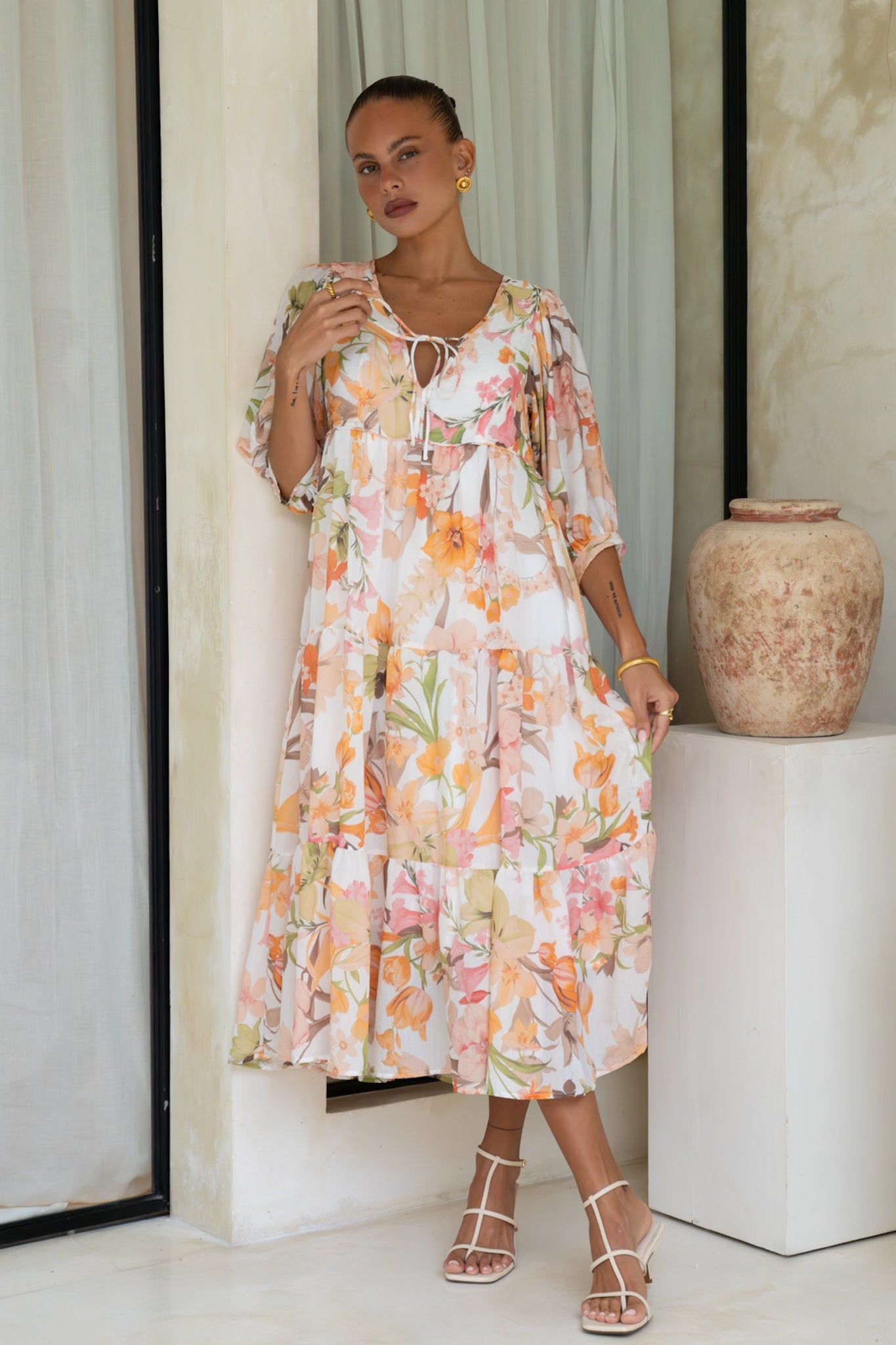 Heychic Lillian Orange Midi Dress (Floral)
