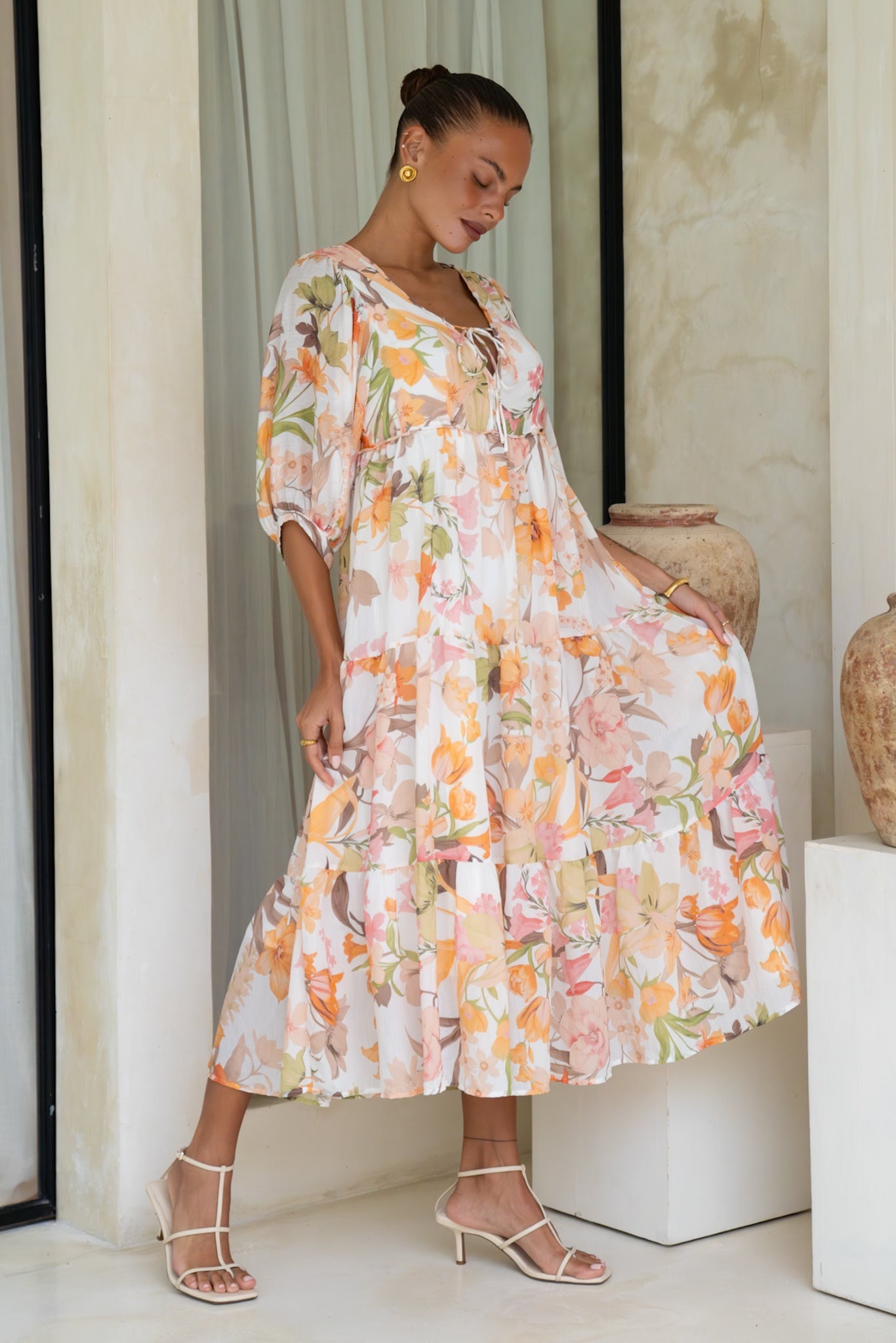 Heychic Lillian Orange Midi Dress (Floral)