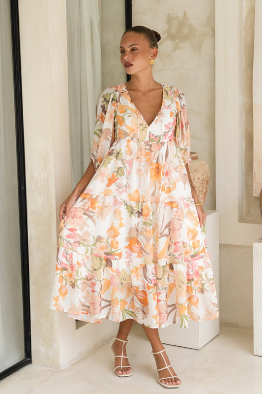 Heychic Lillian Orange Midi Dress (Floral)