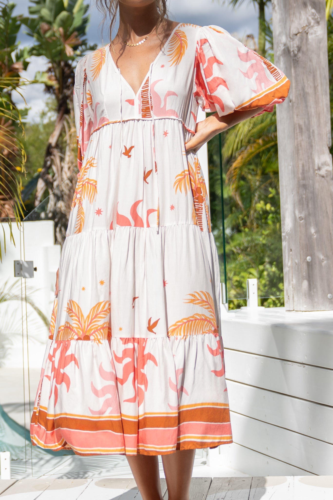 Heychic Soletta Coral Tropical Midi Dress (Pink)