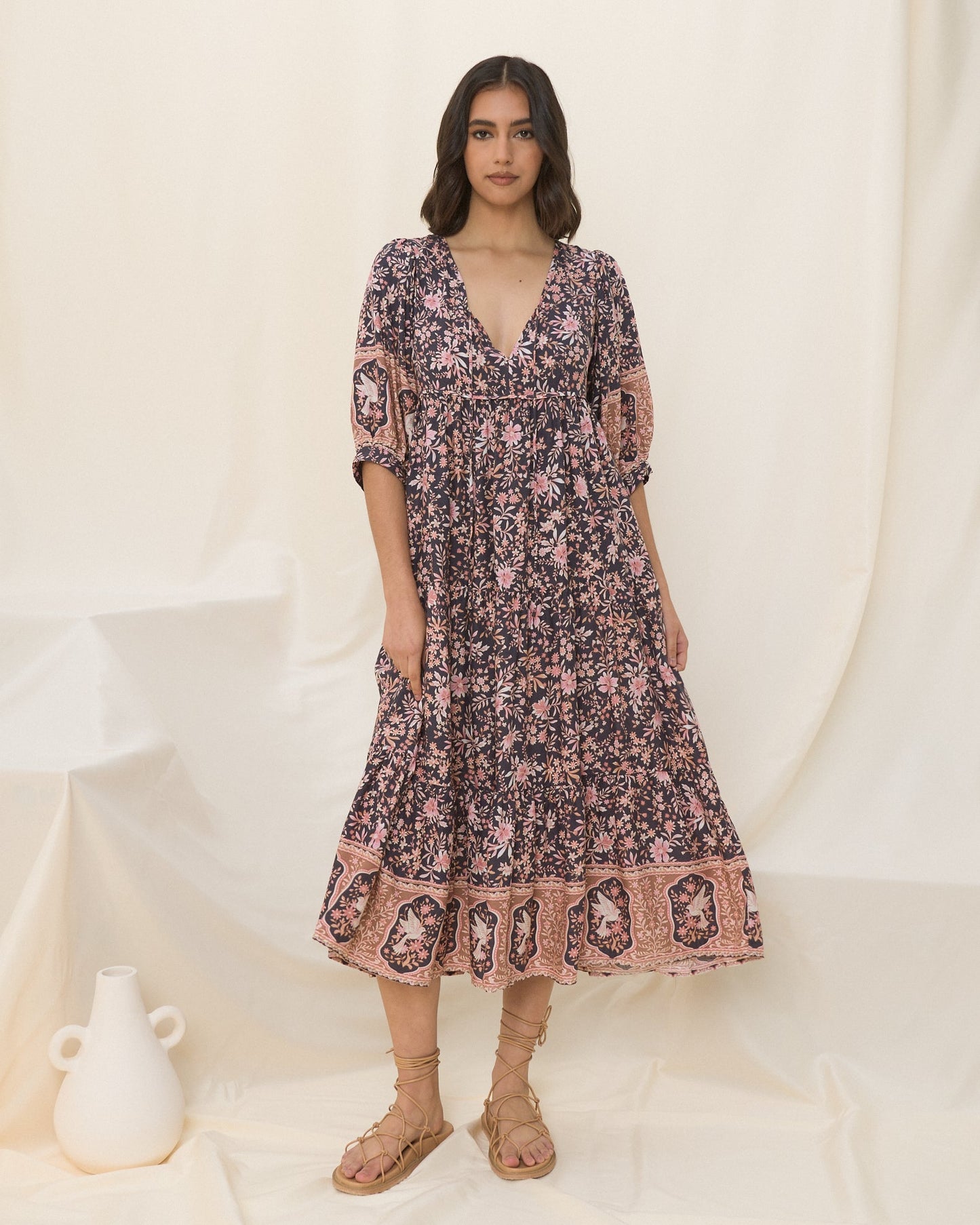 Heychic Araminta Purple Boho Midi Dress (Floral)