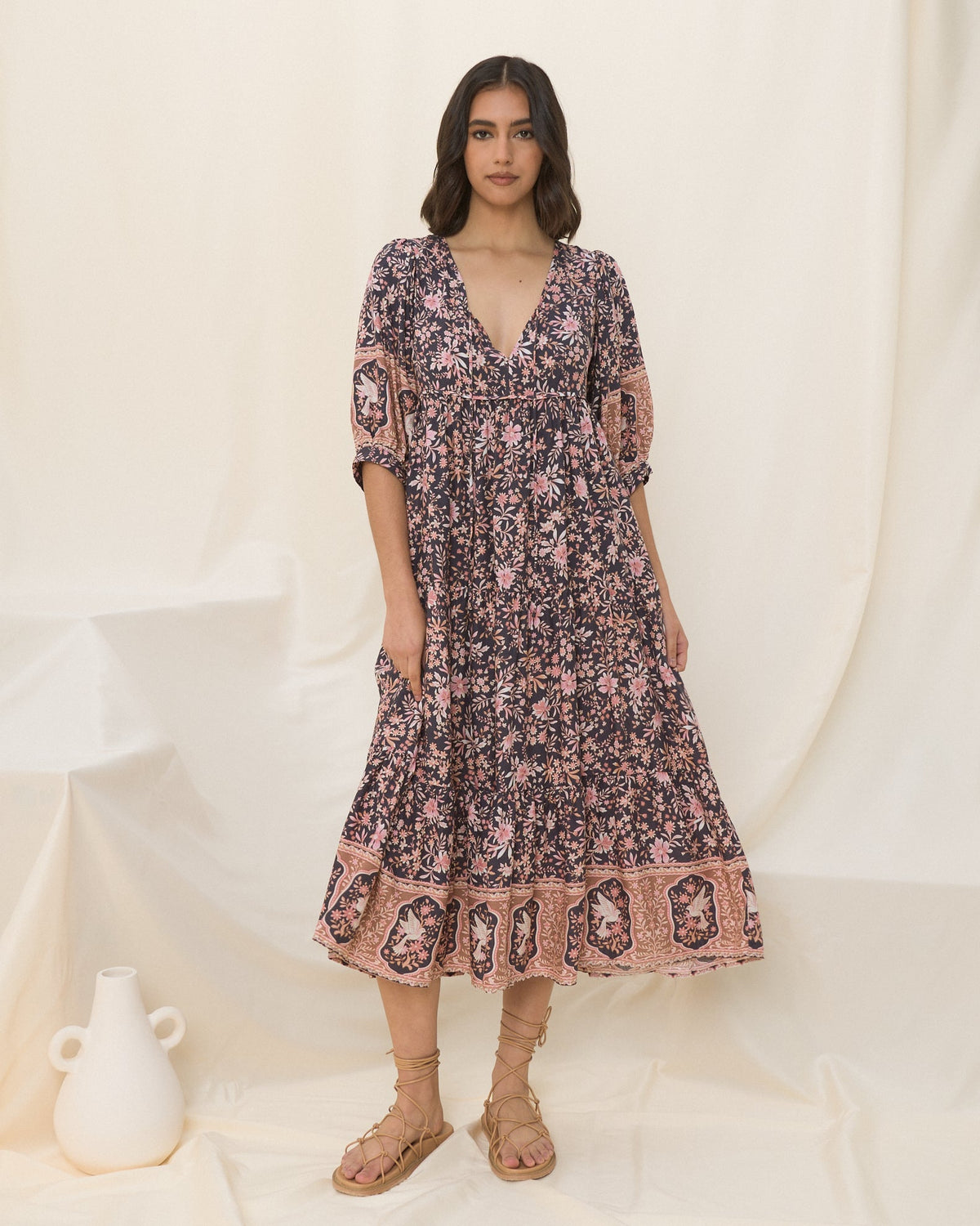 Heychic Araminta Purple Boho Midi Dress (Floral)