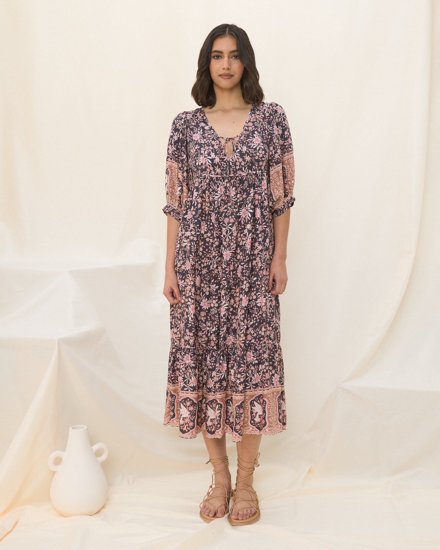 Heychic Araminta Purple Boho Midi Dress (Floral)