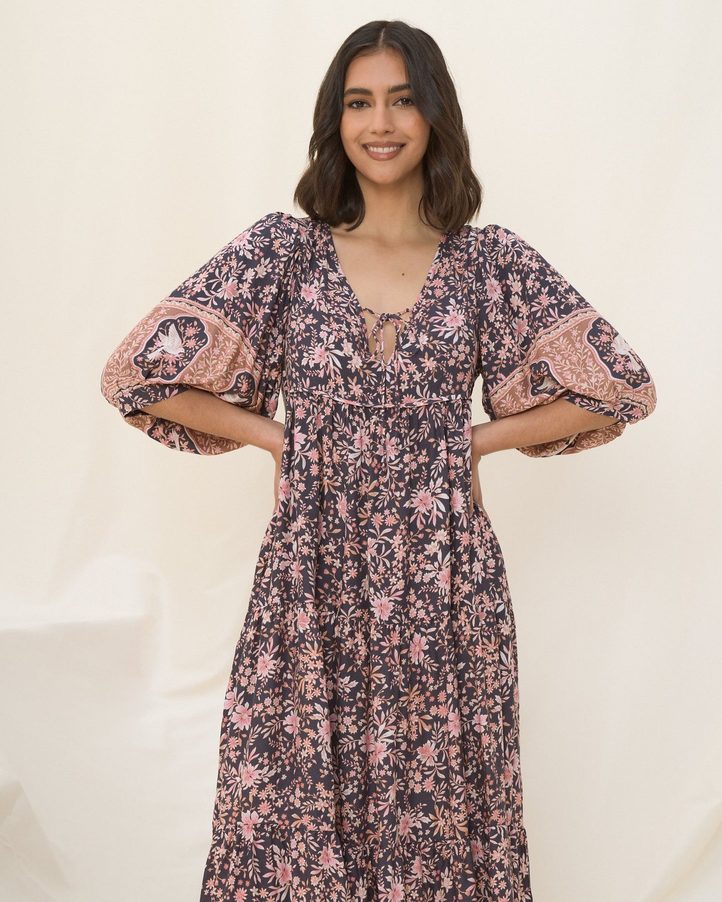 Heychic Araminta Purple Boho Midi Dress (Floral)