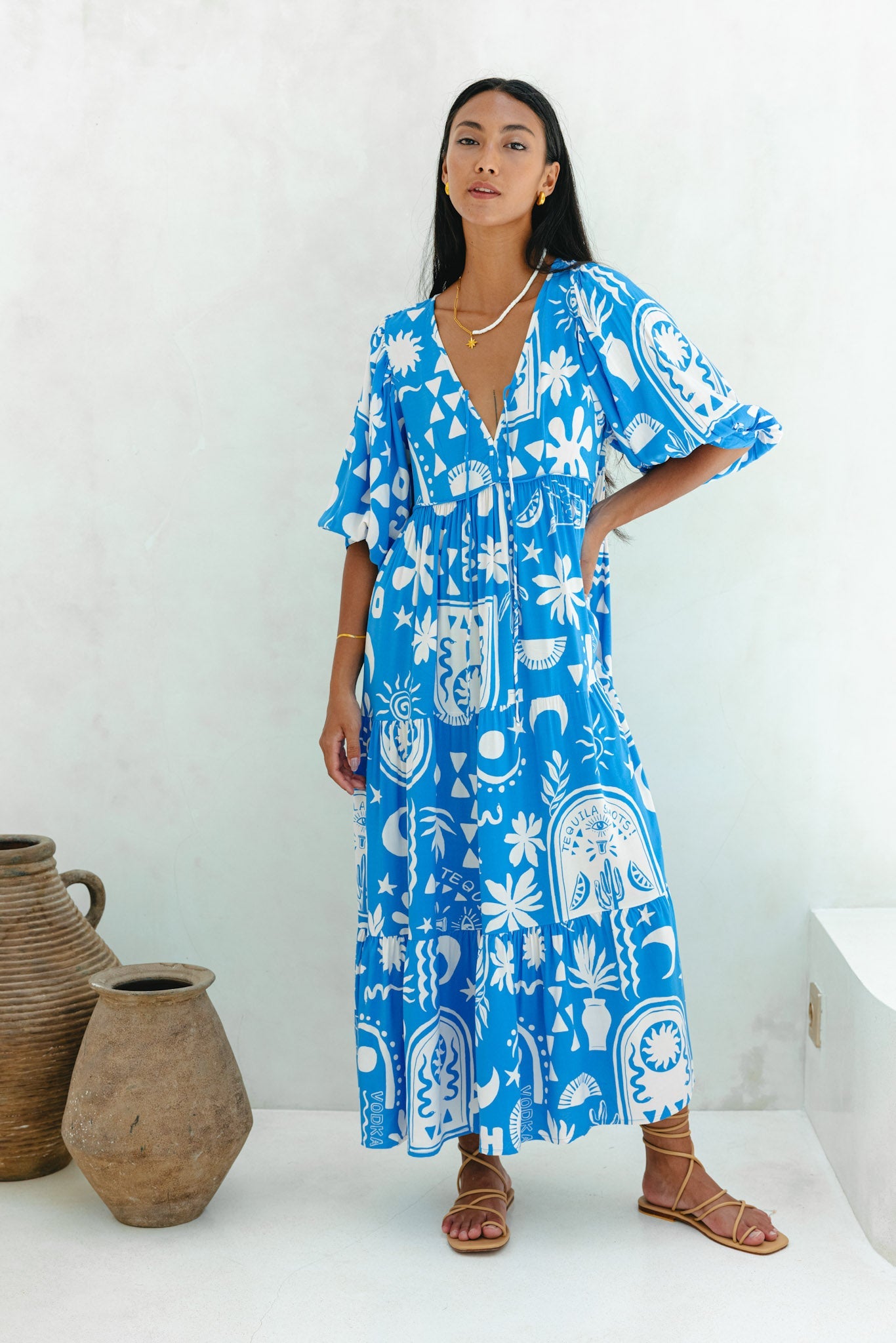 Heychic Soquila Tropical Midi Dress (Blue)