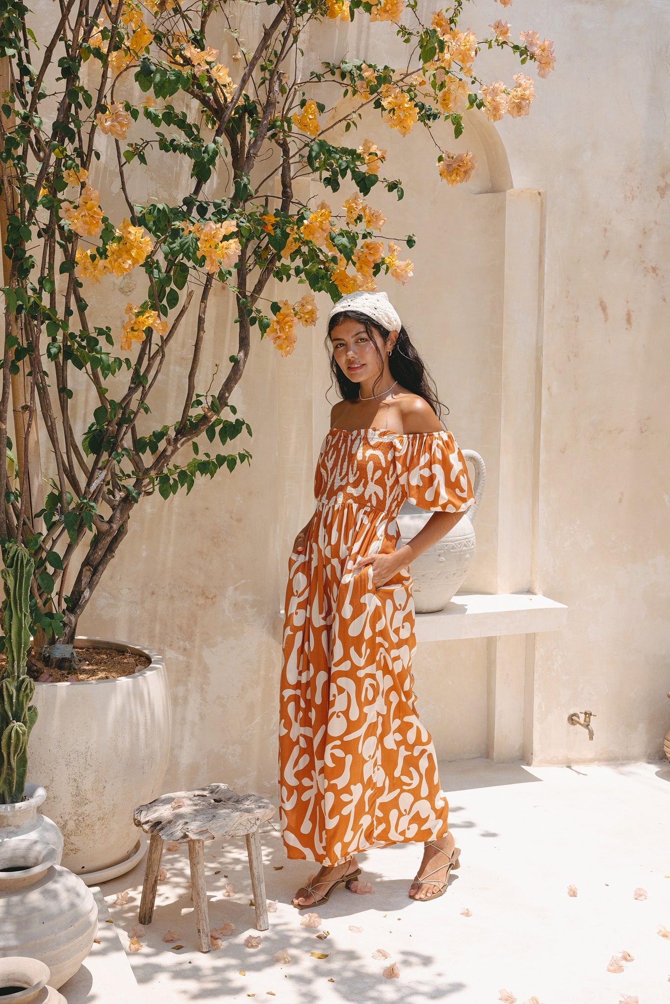 Heychic Solange Rust Abstract Puff Sleeve Jumpsuit (Orange)