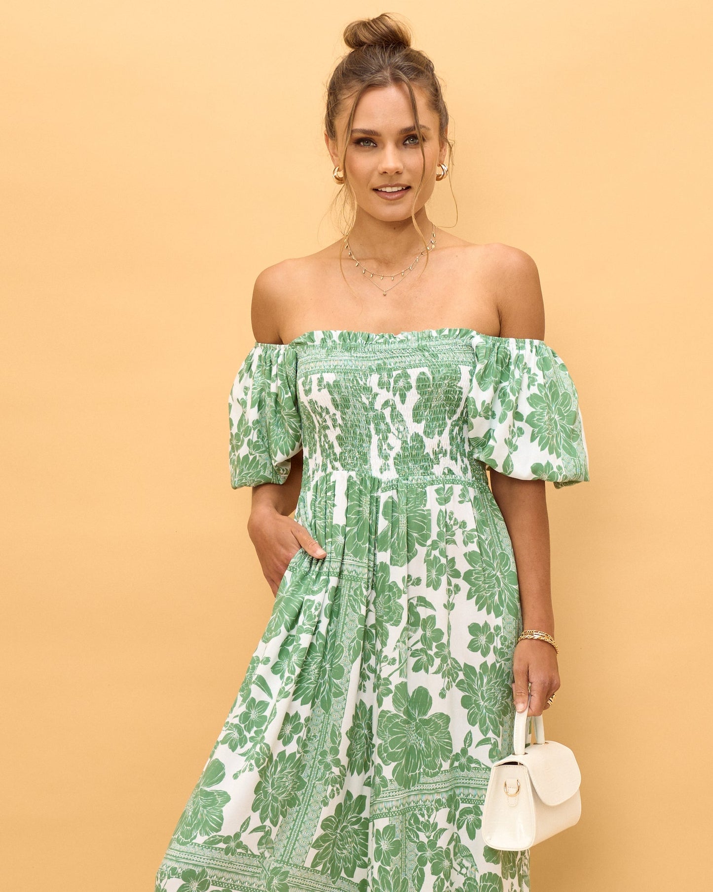 Heychic Viridiana Green Puff Sleeve Jumpsuit (Floral)