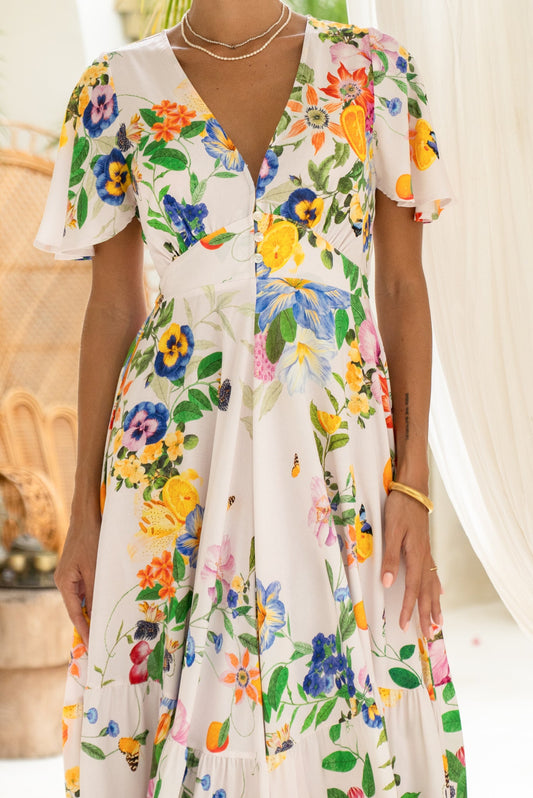 Heychic Felicity Orange V-Neck Midi Dress (Floral)