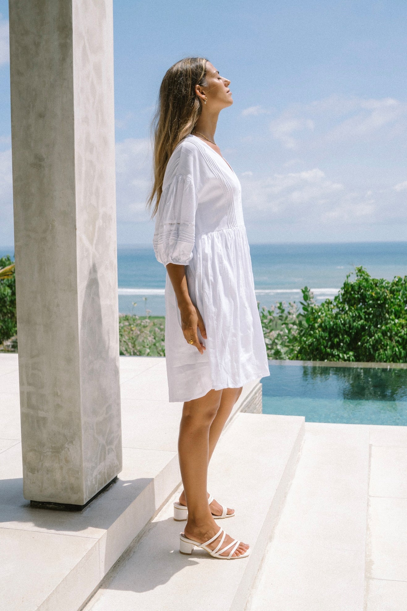 Heychic Luca Button Down Mini Dress (White)