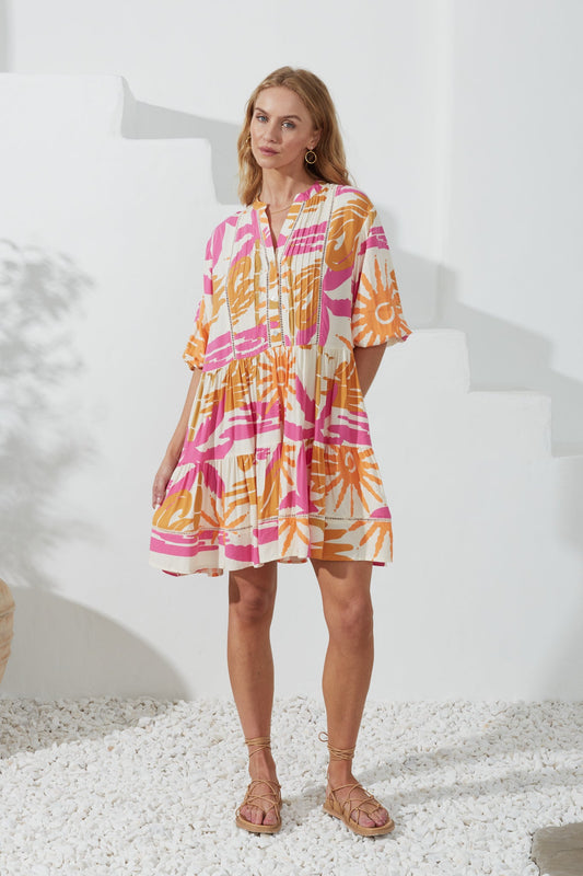 Image of Dresses. Productname: Heychic Tropicana Orange Abstract Lace Detail Mini Dress in Pink colour by brand - Heychic