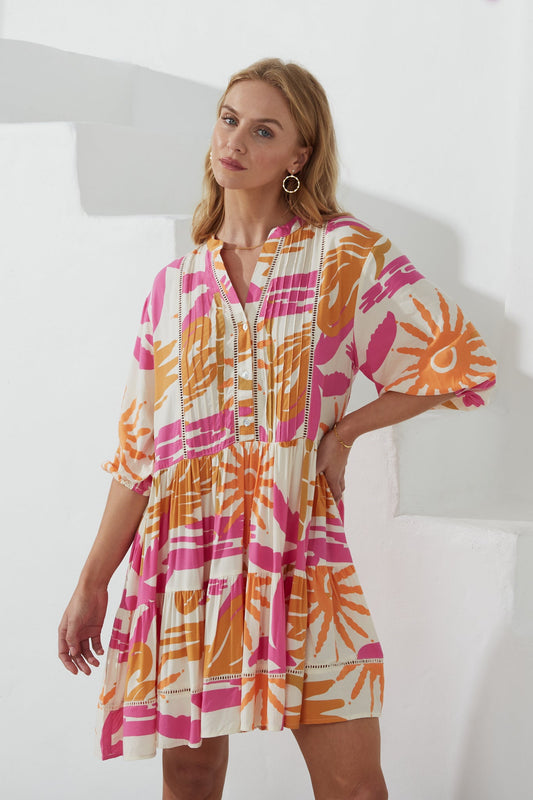 Heychic Tropicana Orange Abstract Lace Detail Mini Dress (Pink)