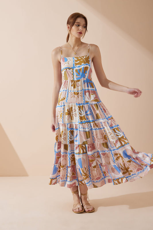 Image of Dresses. Productname: Heychic Ismerie Tropical Tiered Maxi Dress in Pink colour by brand - Heychic