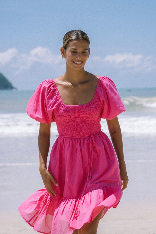 HEYCHIC Brielle Pink Puff Sleeve Mini Dress (Hot)