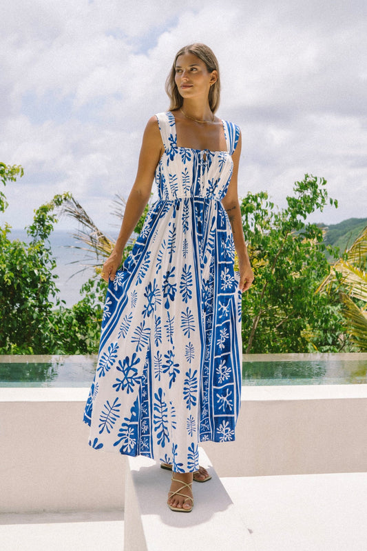 Image of Dresses. Productname: Heychic Thalyssa Abstract Flared Maxi Dress in Blue colour by brand - Heychic