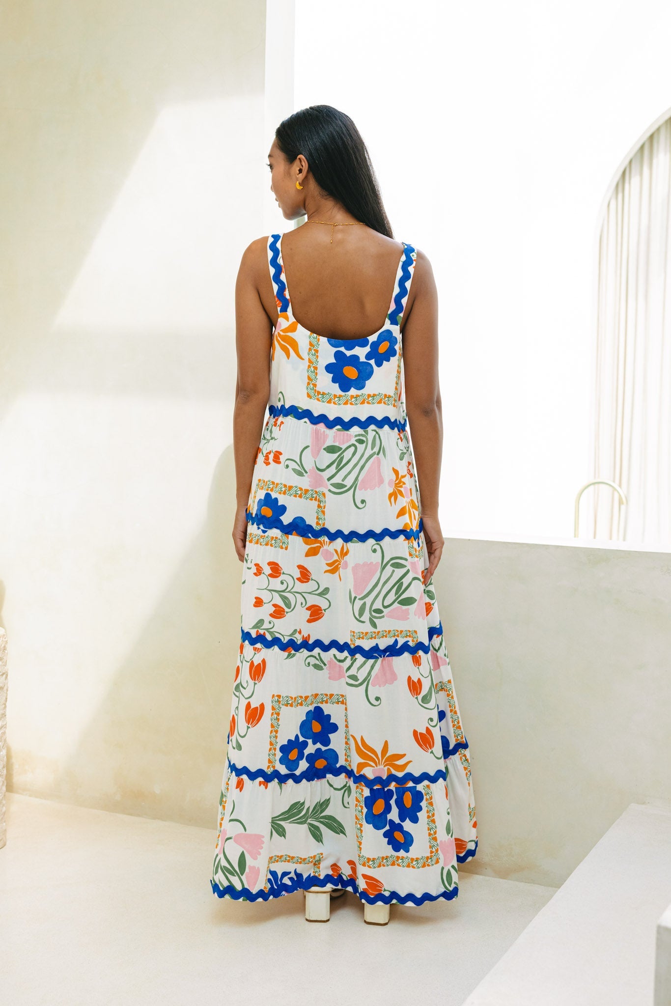 Heychic Calantha Multicolour Ric Rac Tiered Maxi Dress (Floral)