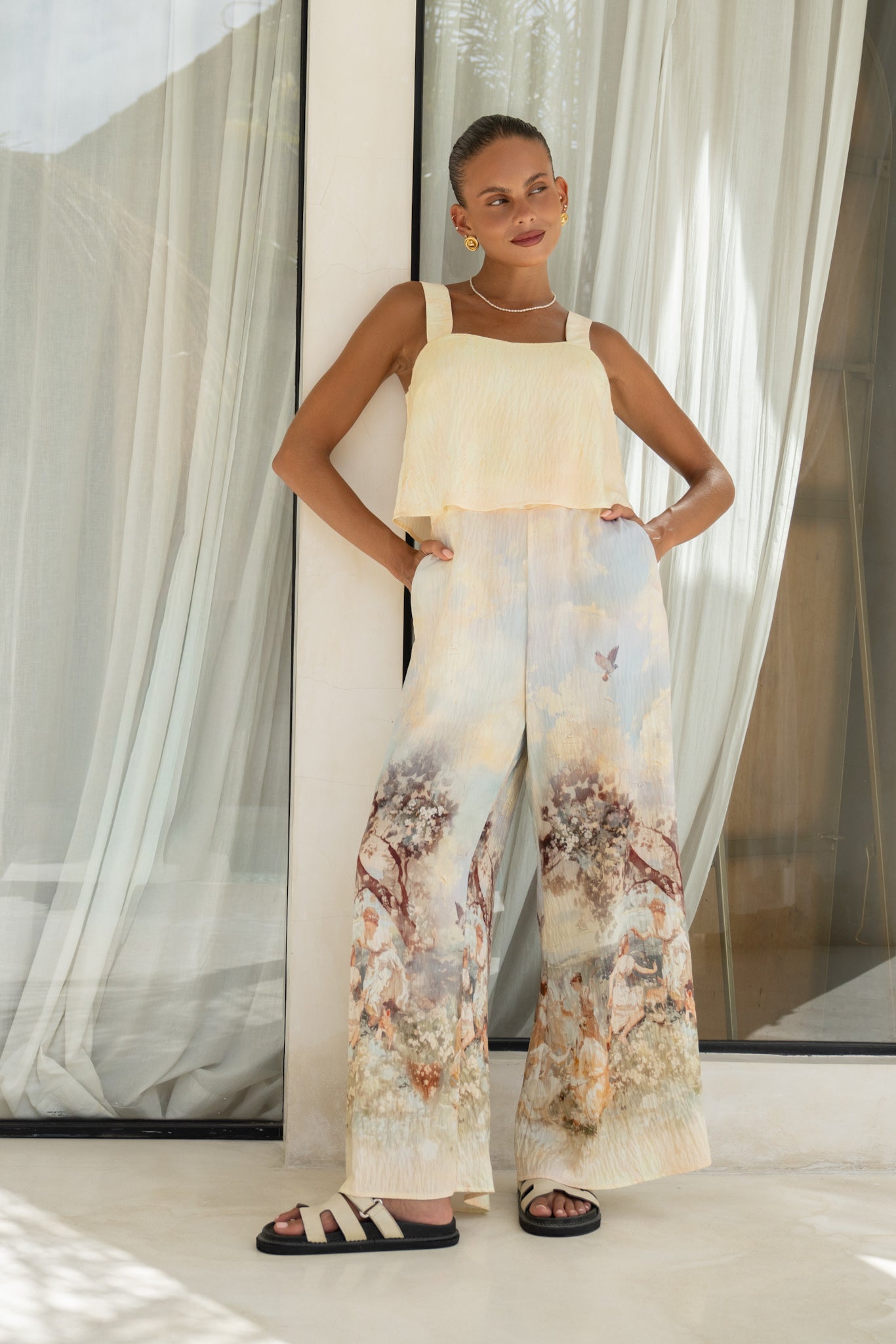 Heychic Lavinia Yellow Abstract Jumpsuit (Blue)