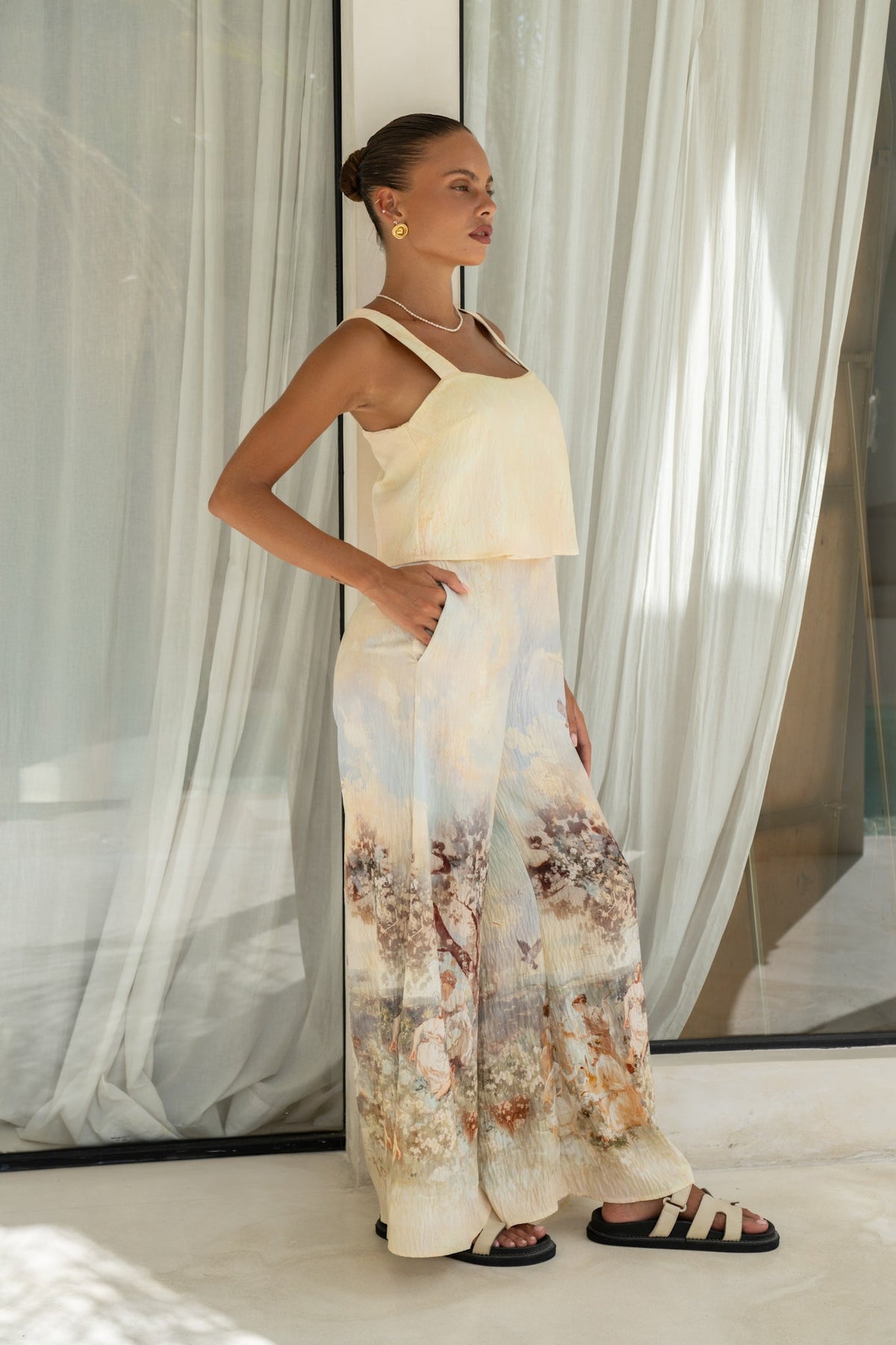 Heychic Lavinia Yellow Abstract Jumpsuit (Blue)