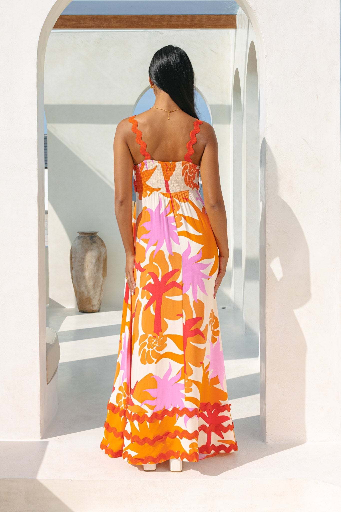 Heychic Calinda Abstract Ric Rac Maxi Dress (Orange)