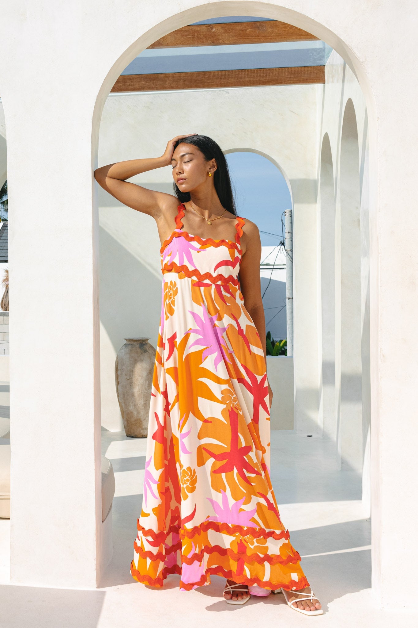 Heychic Calinda Abstract Ric Rac Maxi Dress (Orange)