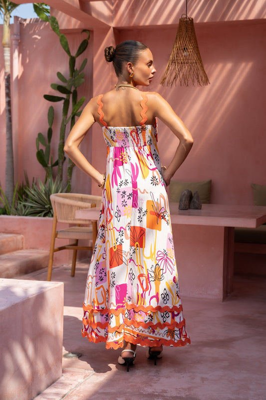 Heychic Saffron Abstract Ric Rac Maxi Dress (Orange)