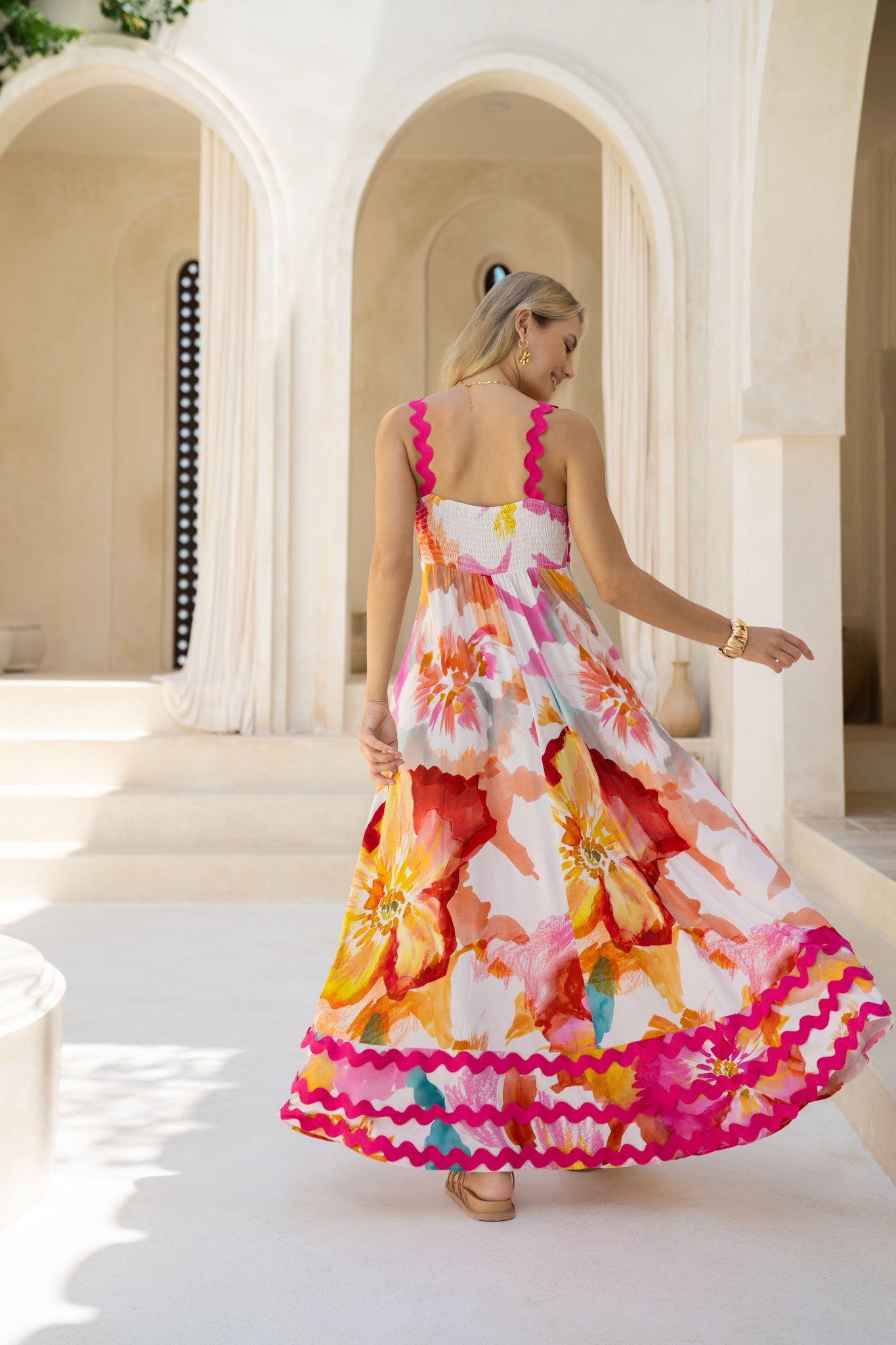 HEYCHIC Genevieve Pink Ric Rac Maxi Dress (Floral)