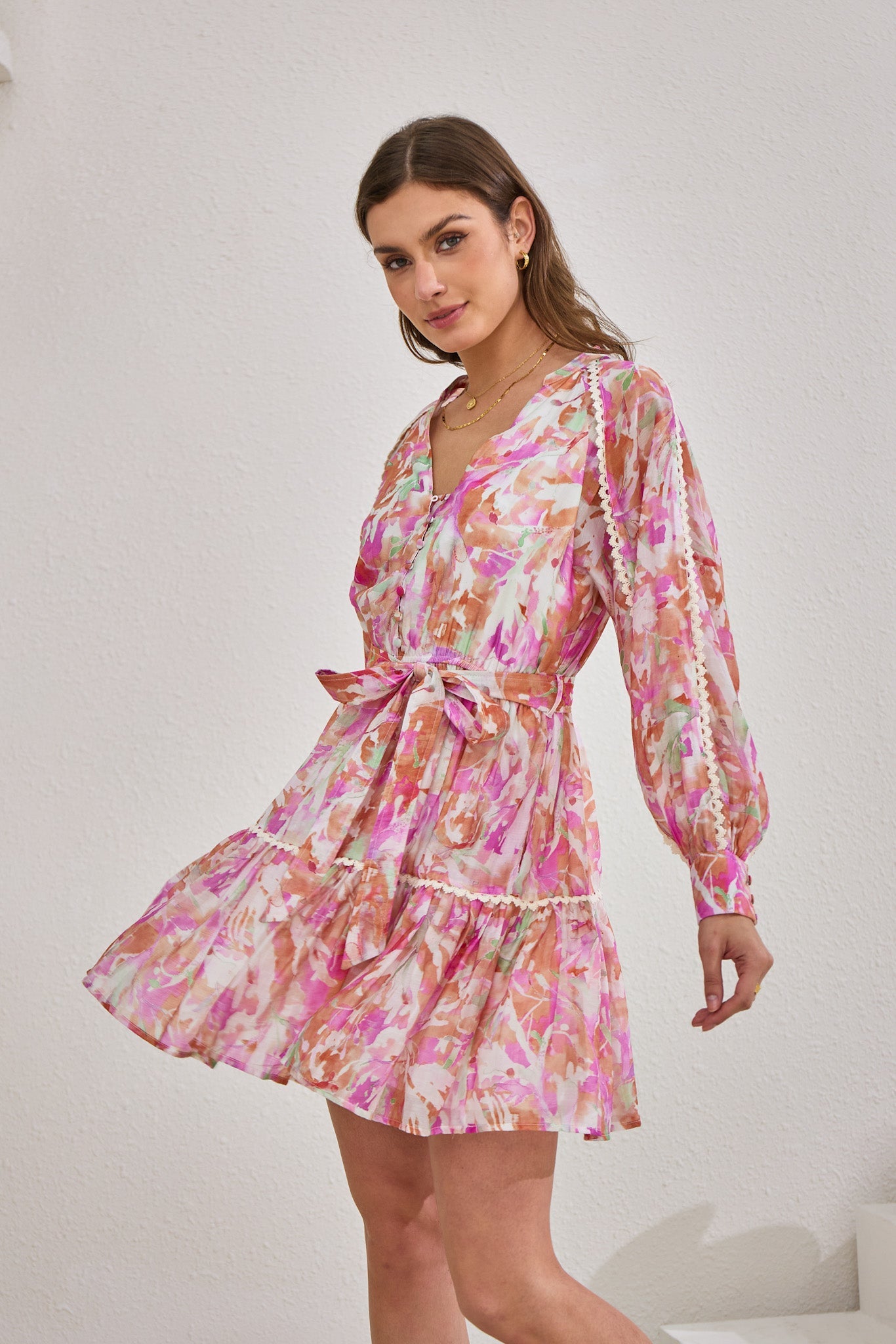 Heychic Anthea Pink Long Sleeve Mini Dress (Floral)