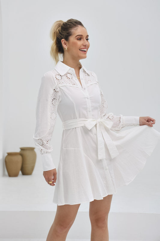 Heychic Claudette Eyelet Broderie Mini Dress (White)