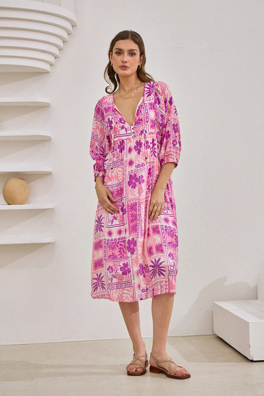 Image of Dresses. Productname: Heychic Helena Abstract Shells Midi Dress in Pink colour by brand - Heychic