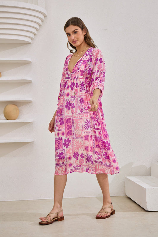 Heychic Helena Abstract Shells Midi Dress (Pink)