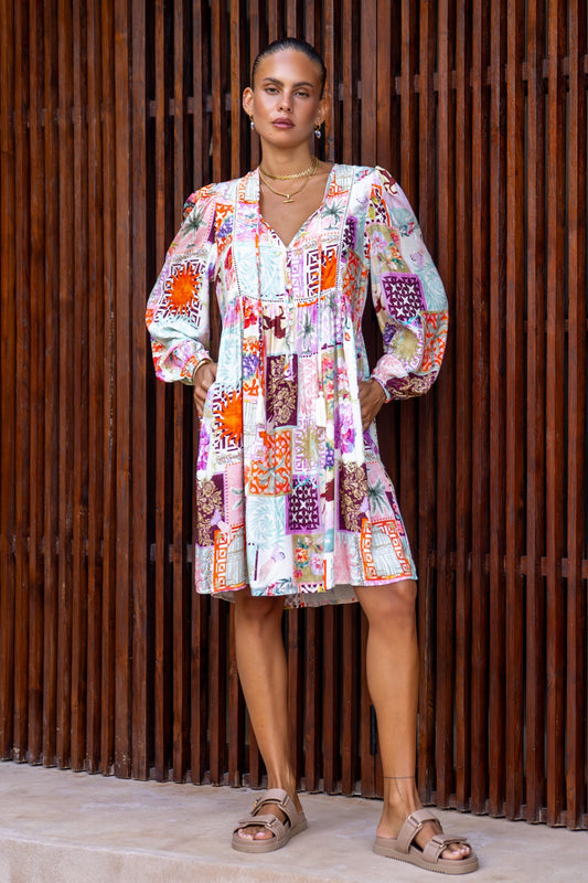 Heychic Sirocca Multicolour Patchwork Mini Dress (Multi)