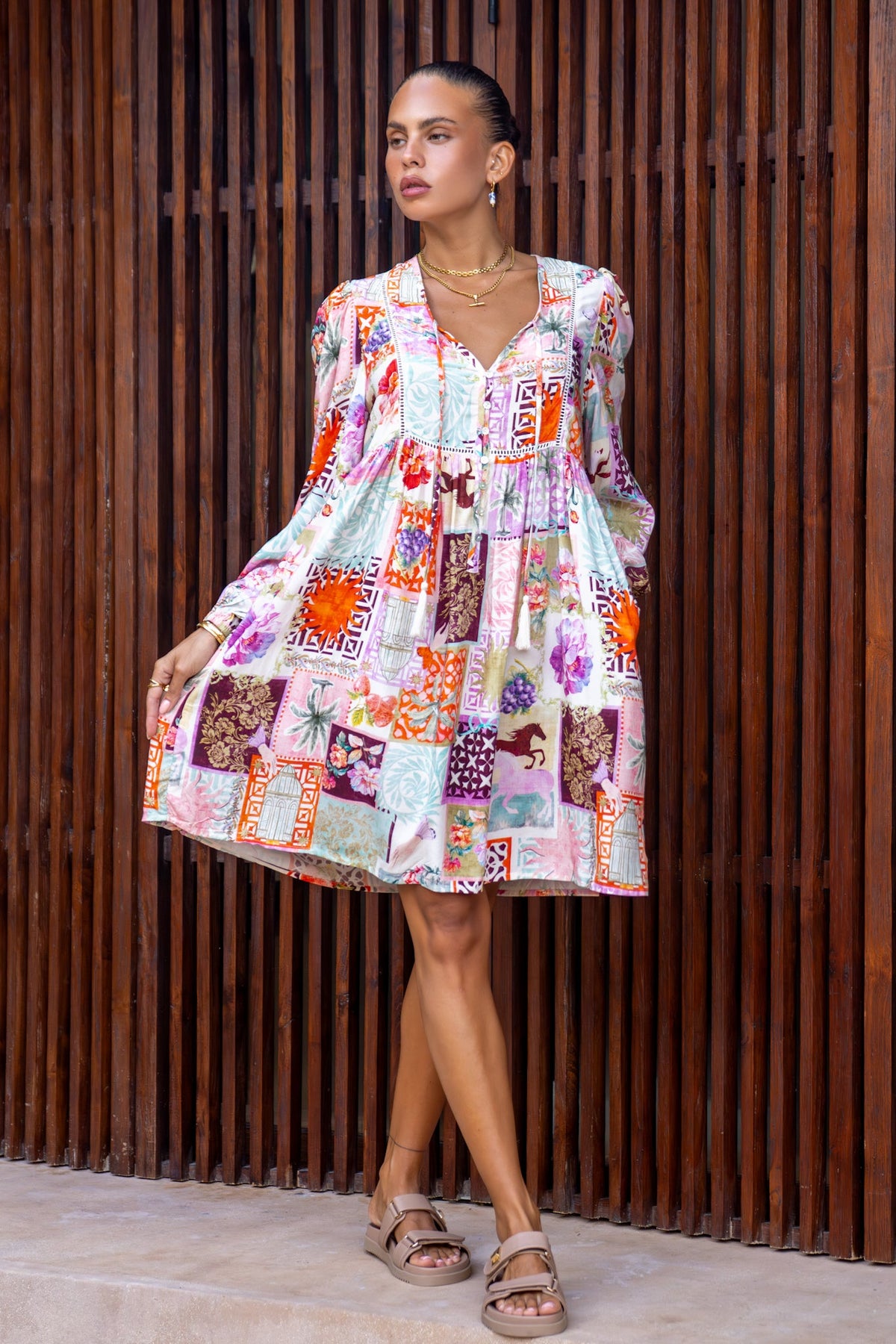 Heychic Sirocca Multicolour Patchwork Mini Dress (Multi)