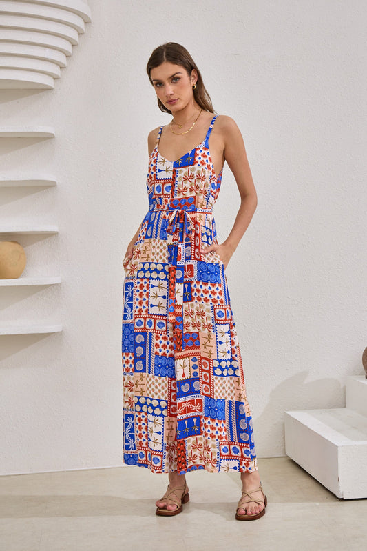 Heychic Cordelia Abstract Patchwork Jumpsuit (Blue)
