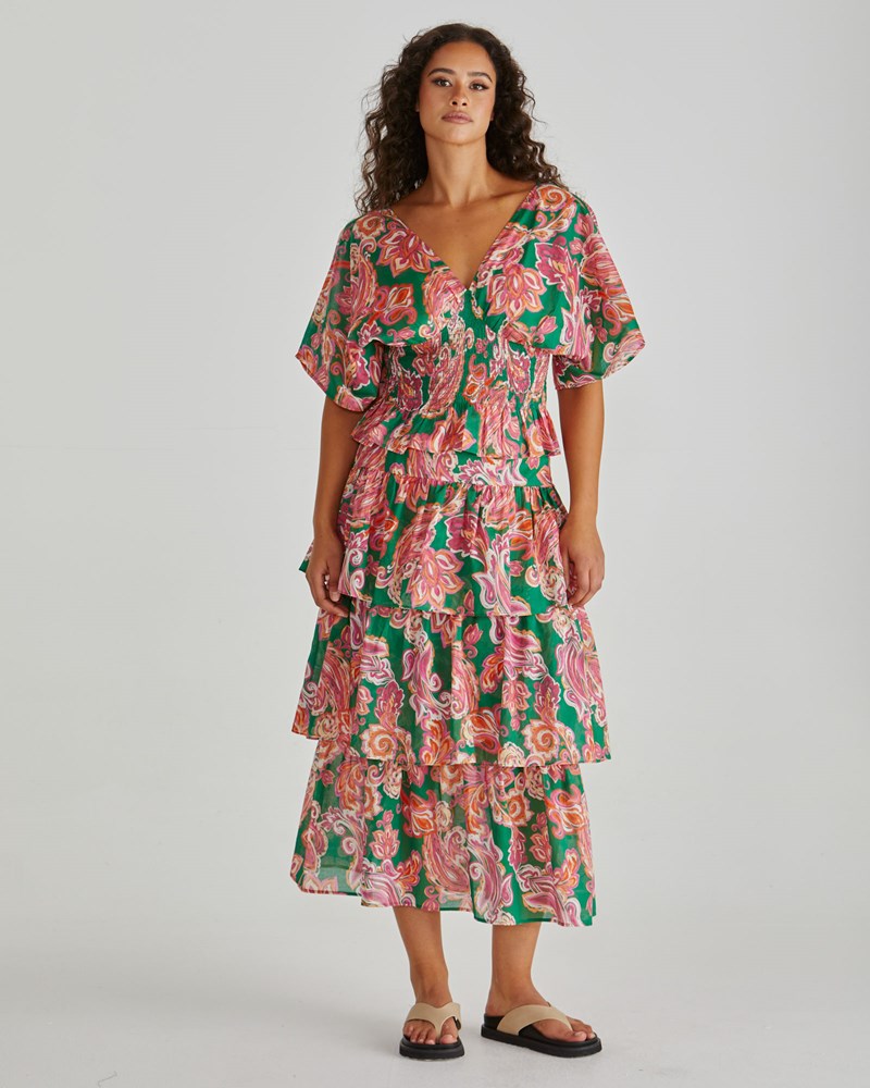 Sass Clothing Malia Peplum Top (Pink Green Paisley)
