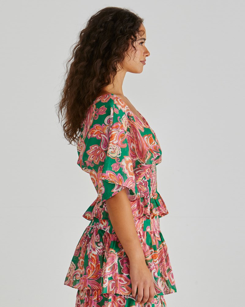 Sass Clothing Malia Peplum Top (Pink Green Paisley)
