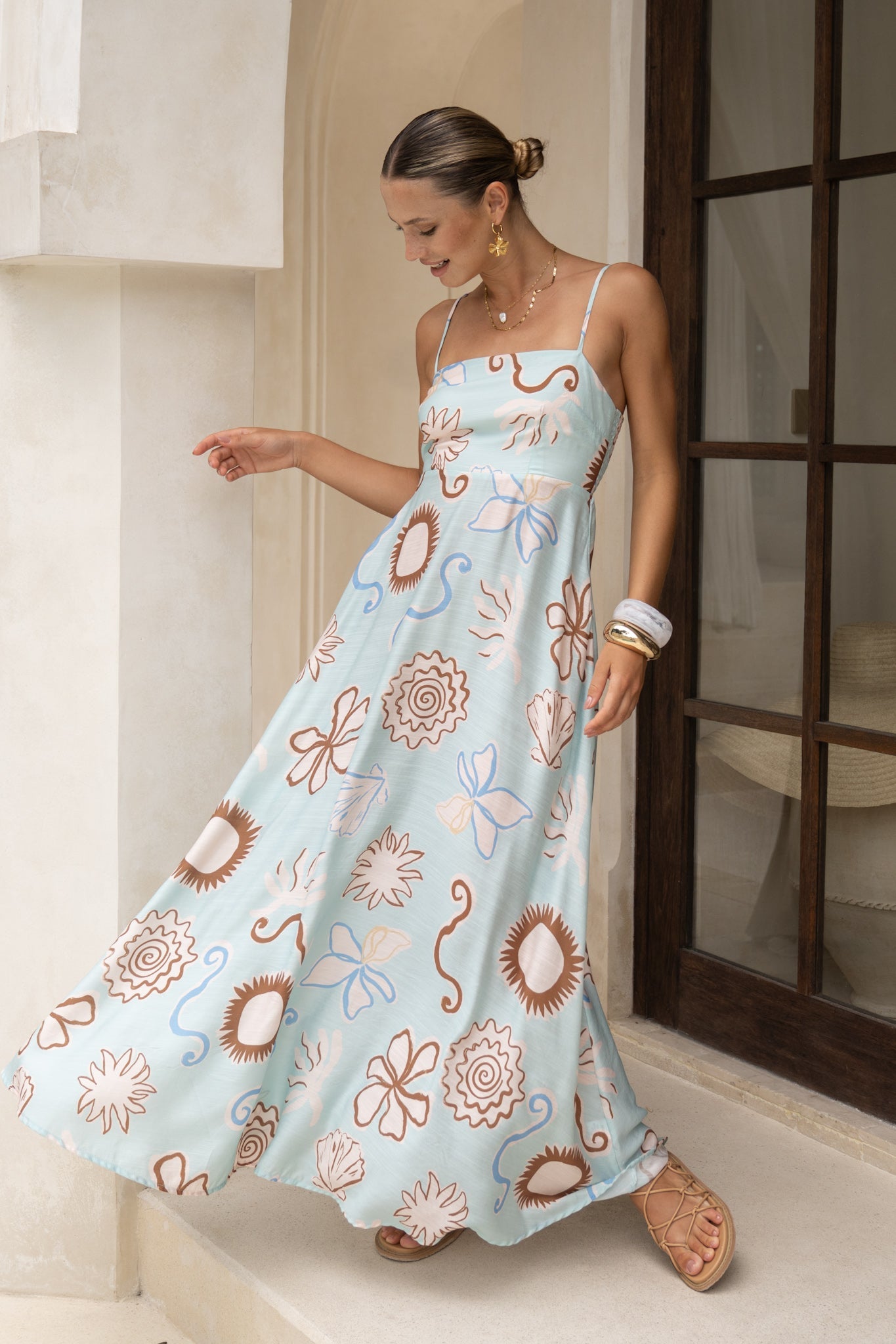 HEYCHIC Lari Abstract Flared Maxi Dress (Blue)
