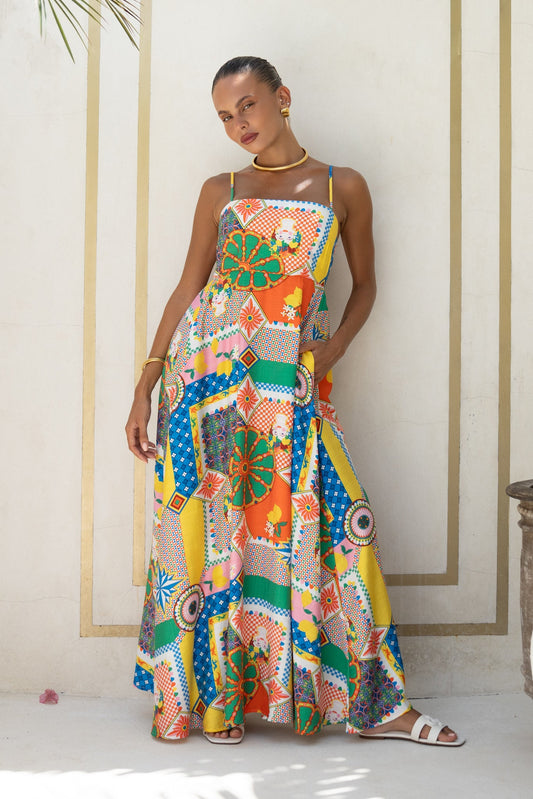 Image of Dresses. Productname: Heychic Allegra Multicolour Patchwork Maxi Dress in Multi colour by brand - Heychic