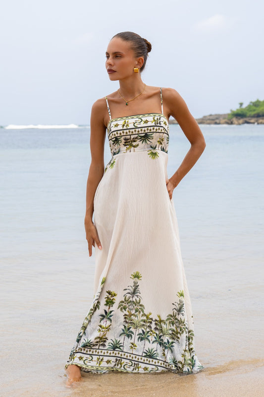 Image of Dresses. Productname: Heychic Sabina Green Tropical Flared Maxi Dress in Green colour by brand - Heychic